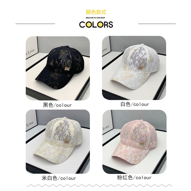 Mũ Lưỡi Trai Chống Nắng Phối Ren Đính Đá Phong Cách Hàn Quốc Thời Trang Xuân Hè Cho Nữ