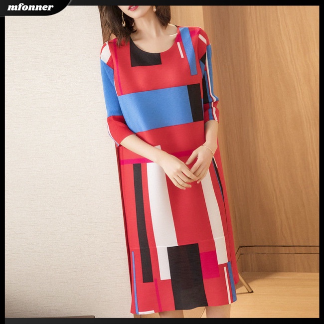 Đầm Midi Cổ Tròn Tay Lỡ Dáng Rộng In Họa Tiết Thời Trang Mùa Hè Xinh Xắn Cho Nữ