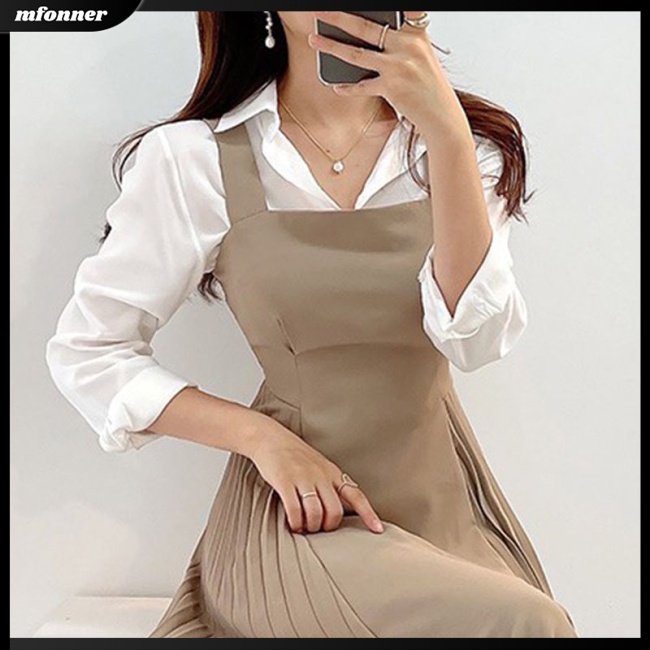 Đầm Dài Hai Dây Cổ Chữ V Xếp Ly Màu Trơn Thời Trang Cho Nữ