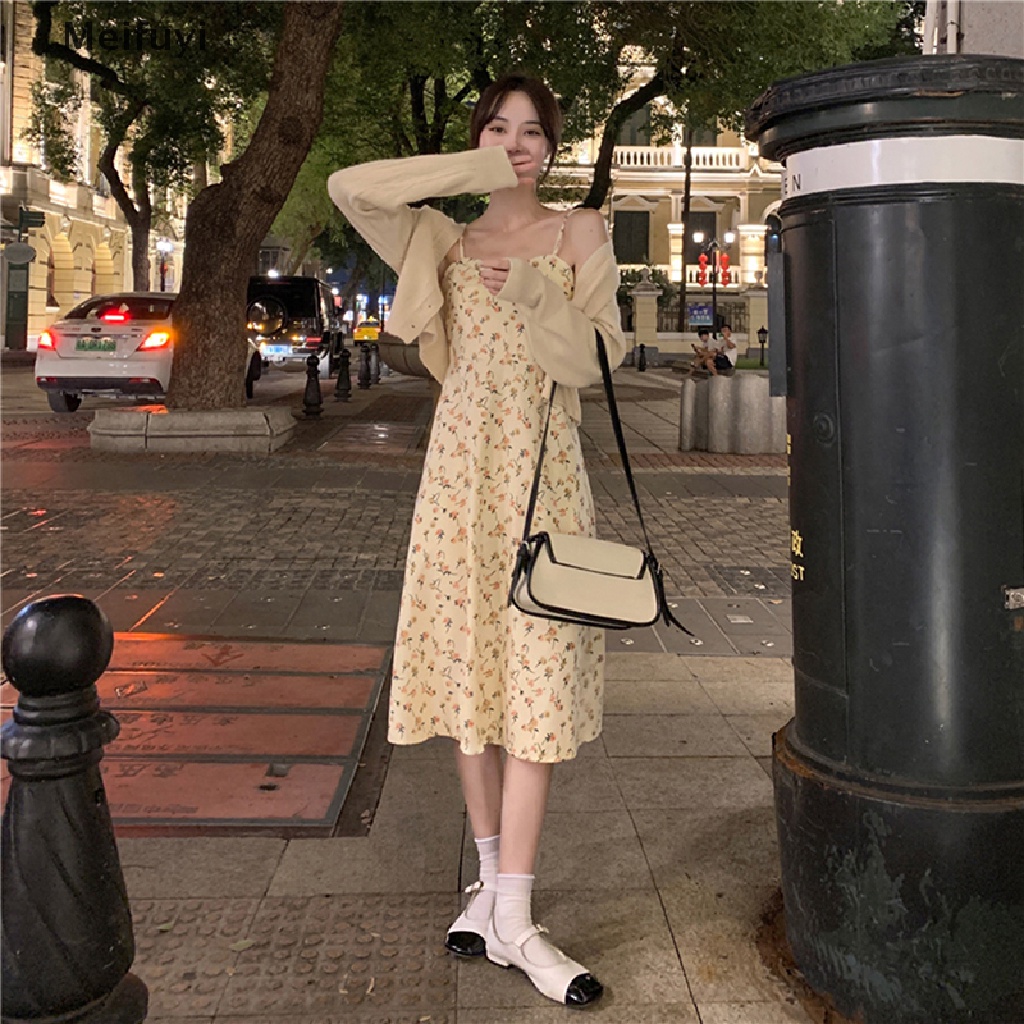 Đầm Midi Hai Dây Dáng Chữ A In Hoa Thời Trang Cho Bạn Gái