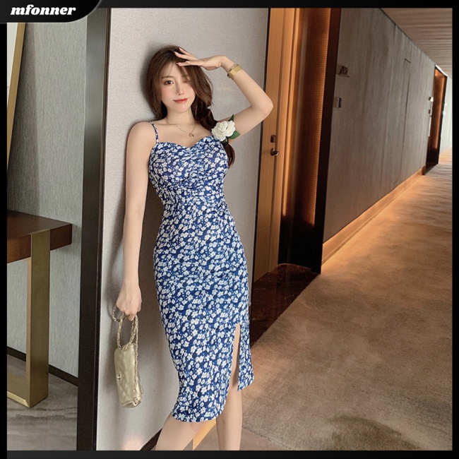 Đầm Hai Dây Dáng Ôm In Hoa Phong Cách Retro Gợi Cảm Cho Nữ