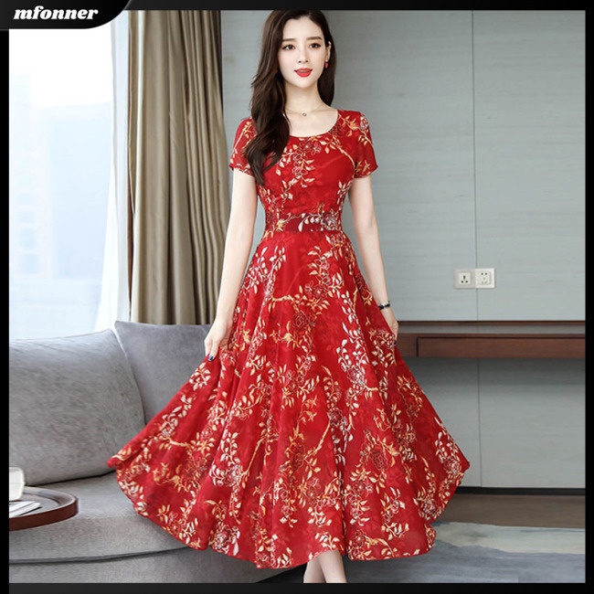 Đầm Dài Dáng Chữ A Tay Ngắn Họa Tiết Hoa Thời Trang Mùa Hè Cho Nữ