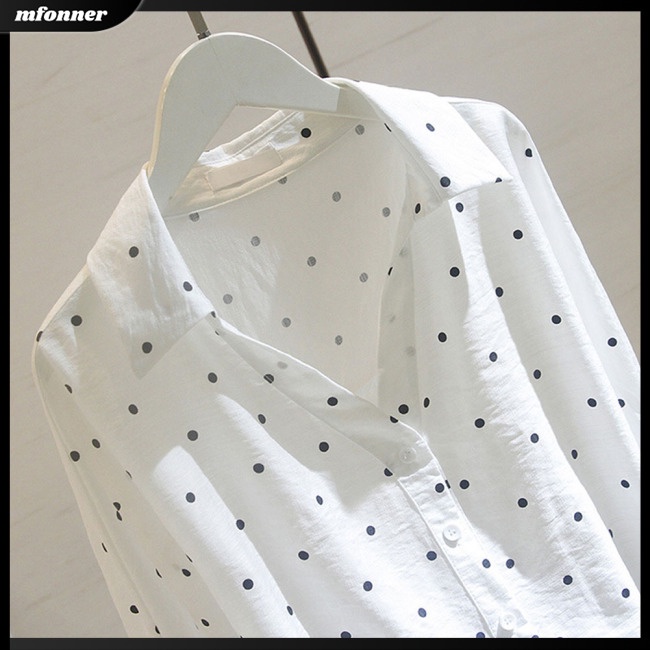 Áo Sơ Mi Nữ Tay Lửng Cổ Chữ V Họa Tiết Chấm Bi Thời Trang