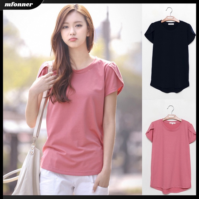 Áo Thun Tay Ngắn Cổ Tròn Màu Sắc Đơn Giản Cho Nữ