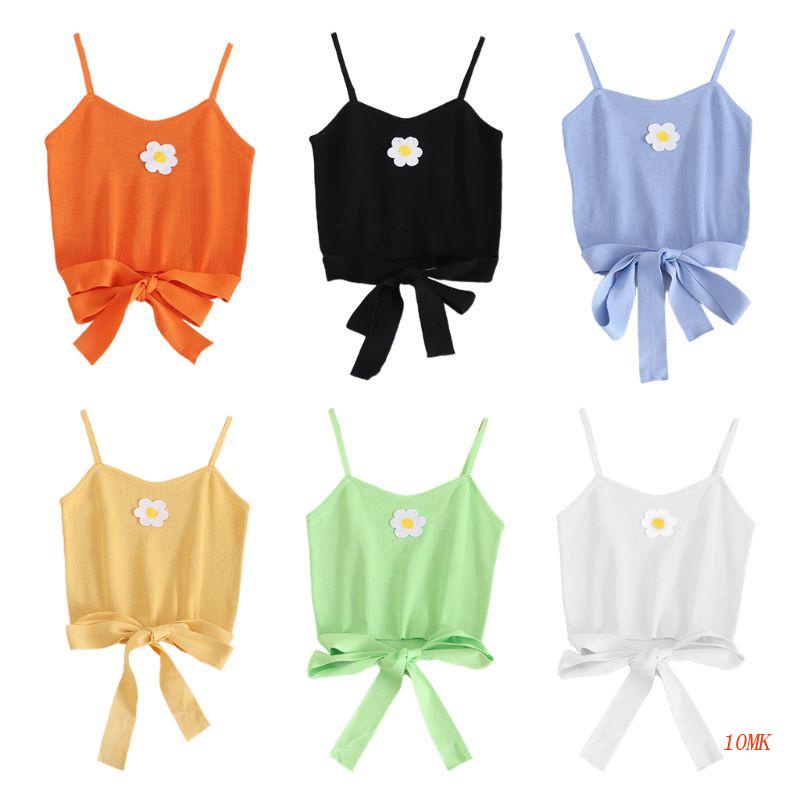 Áo Croptop Dệt Kim Hai Dây Thêu Hoa Quyến Rũ Thời Trang Mùa Hè Cho Nữ