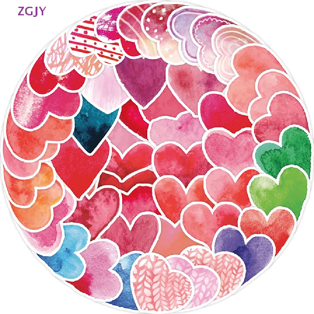 Bộ 50 Miếng Dán ZGJY Hình Trái Tim / Chữ Valene Độc Đáo Chống Thấm Nước Trang Trí Laptop / Ván Trượt / Guitar / Guitar DIY Mới