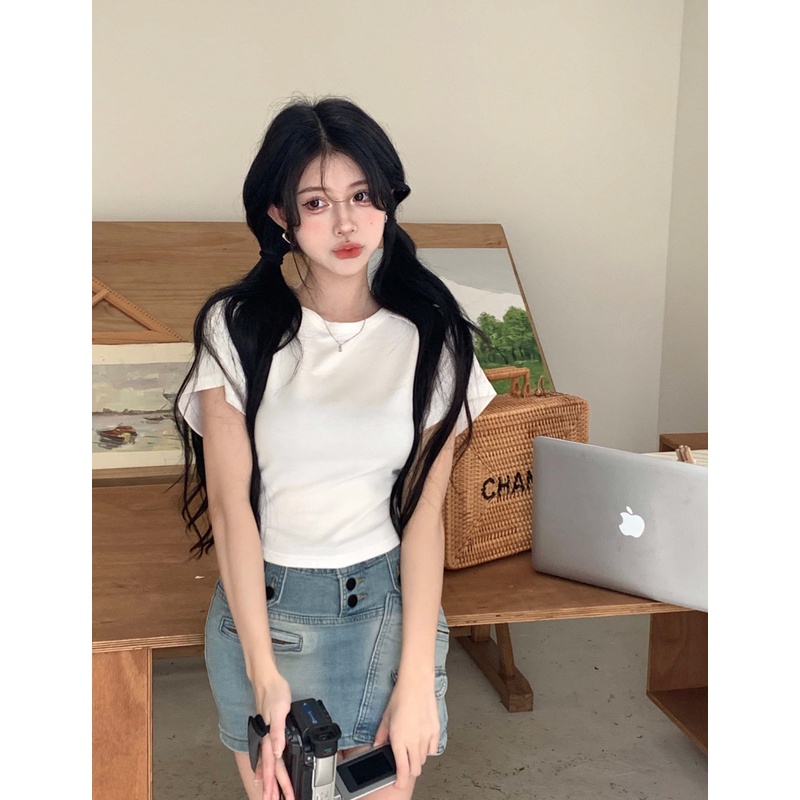 Áo Thun Ngắn Tay Cổ Tròn Dáng Ôm Thời Trang Mùa Hè Dành Cho Nữ
