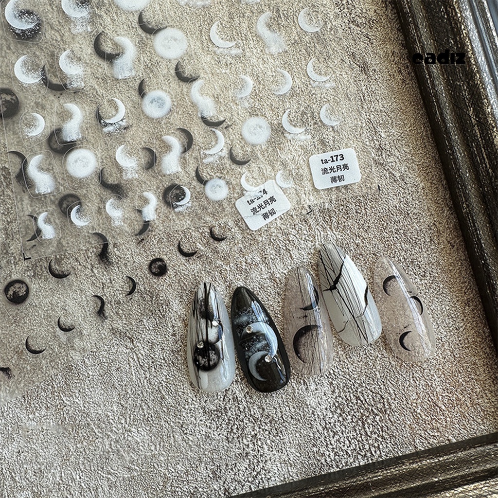 Miếng Dán Trang Trí Móng Tay Hình Mặt Trăng / Đen / Trắng Độc Đáo DIY