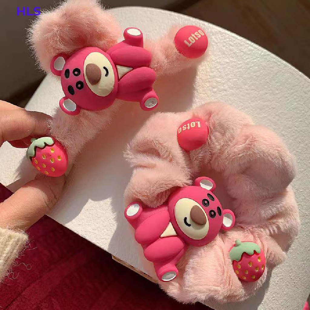 Kẹp Tóc Lông Xù Hình Gấu / Quả Dâu Tây Dễ Thương Dành Cho Nữ