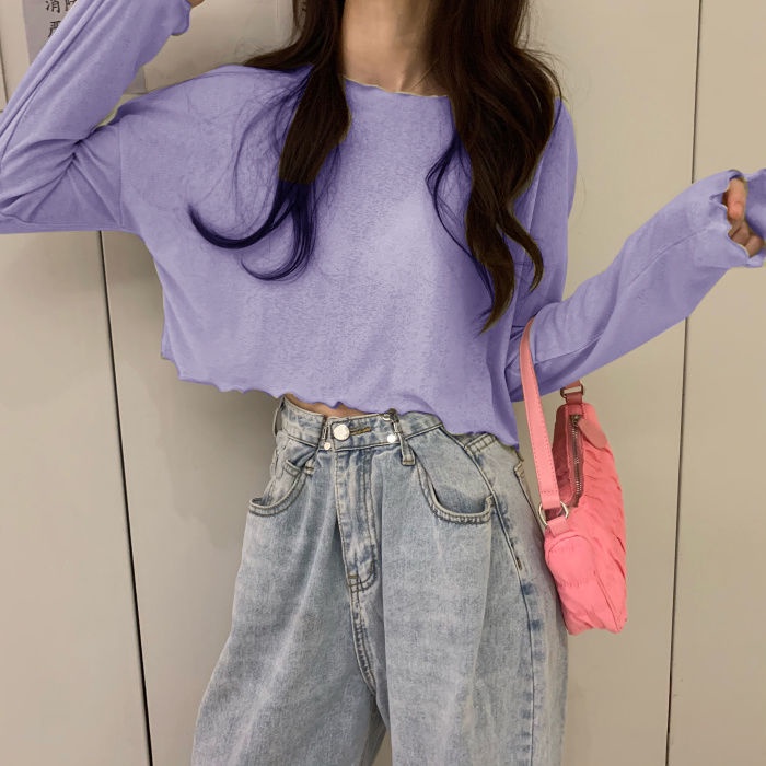 Áo Thun Tay Dài Chống Nắng Dáng Rộng Mỏng Trong Suốt Thời Trang Mùa Hè Cho Nữ