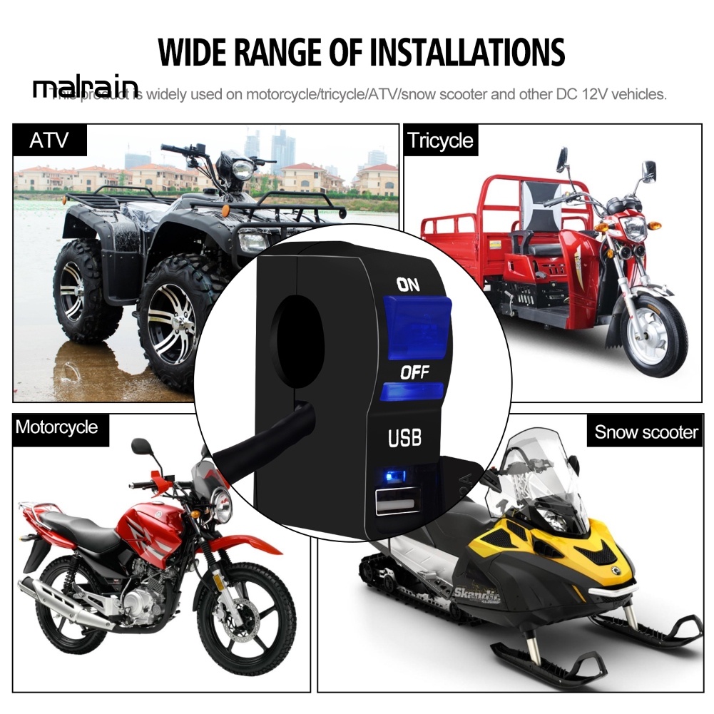 Công Tắc Đèn Pha Xe Máy 12V Có Đèn Báo Hiệu Một Cổng Sạc Màu Trong Suốt