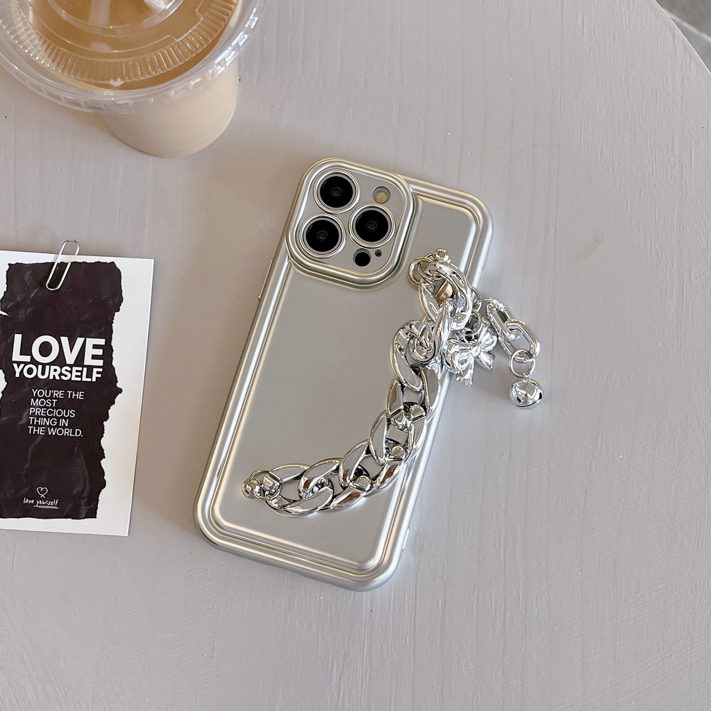 Ốp Điện Thoại TPU Dẻo Mạ Điện Họa Tiết Gấu &amp; Ngọc Trai Kèm Vòng Đeo Tay Độc Đáo Cho iPhone 14 13 12 11 PRO MAX