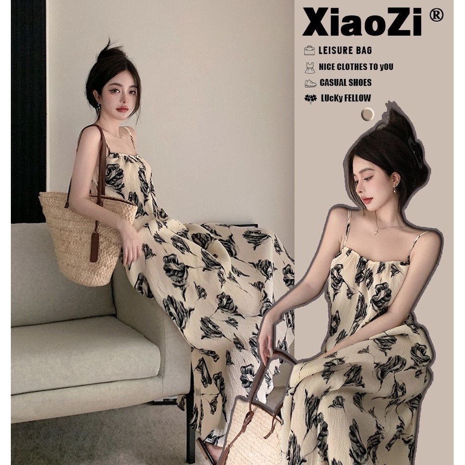 Cozok Đầm Dài Không Tay Họa Tiết Mực In Thời Trang Gợi Cảm