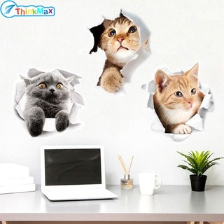 Thinkmax Decal dán tường Họa Tiết 3D Hình Con Mèo Dễ Thương Bắt Mắt