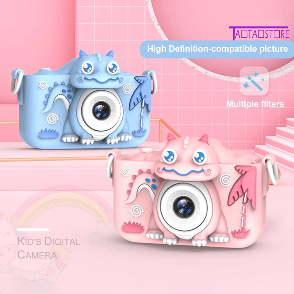 Máy Ảnh Kỹ Thuật Số Mini 4000W Hai Camera Sạc USB Đa Năng Hình Khủng Long Hoạt Hình HD Có Dây Đeo Cho Trẻ Em