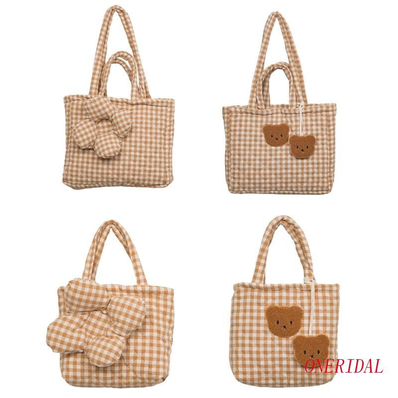 Túi Tote Đeo Vai Sức Chứa Lớn Họa Tiết Sọc Caro Thời Trang