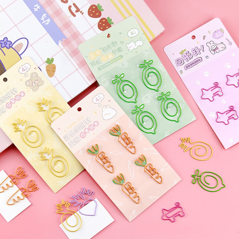 4 Kẹp Giấy Đánh Dấu Trang Sách Hình Củ Cà Rốt Hoạt Hình Sáng Tạo