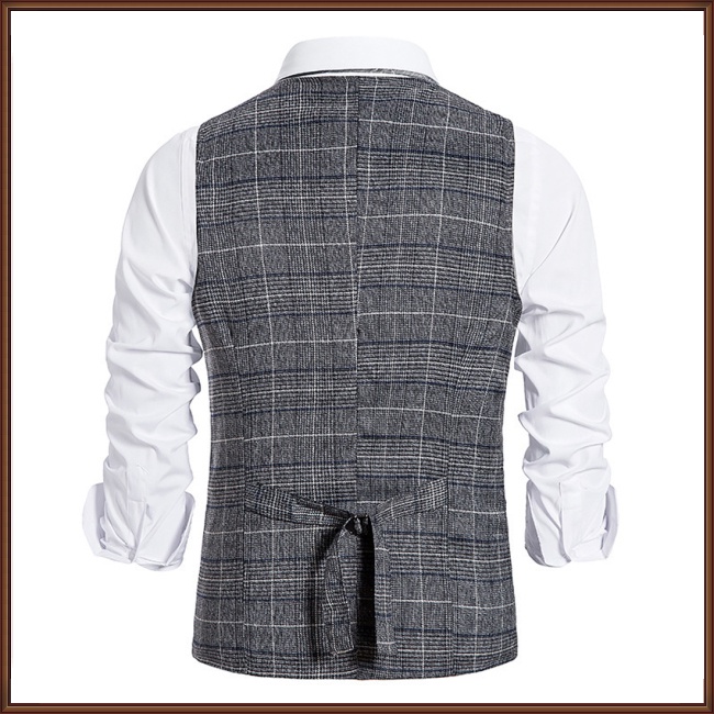 Áo Khoác Ghi Lê Cotton Cổ Chữ V Họa Tiết Kẻ Sọc Ba Chiều Phối Túi Phong Cách Retro Cho Nam