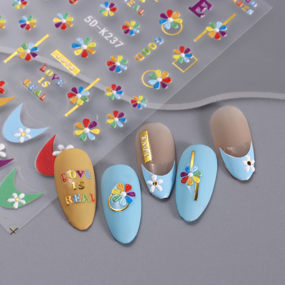 Nhãn Dán Trang Trí Móng Tay Họa Tiết Hoa Cúc 5d Bằng Acrylic