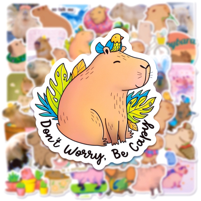 Z&M❀ Sticker Dán Trang Trí Xe Hơi Capybara ❀ Bộ 50 Miếng Dán Chống Thấm Nước Hình Động Vật Dễ Thương