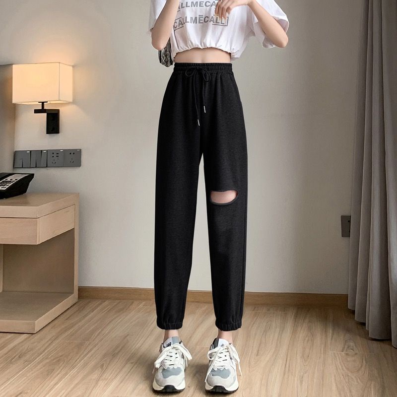 Quần Harem Mỏng Màu Xám Rách Dáng Ôm Thời Trang Mùa Hè Cá Tính Cho Nữ