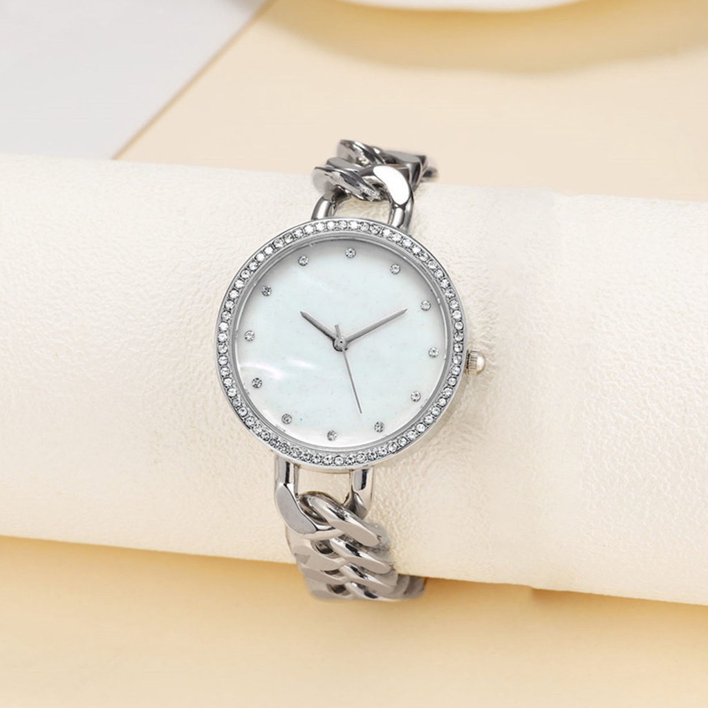 Đồng Hồ Đeo Tay Mặt Tròn Đính Đá Zircon Thời Trang Cho Nữ