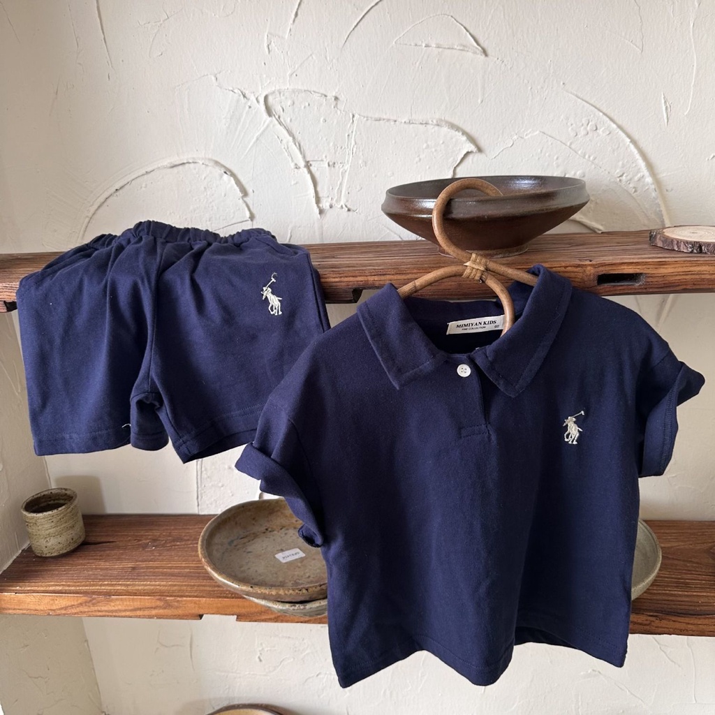 Bộ Áo Thun polo Ngắn Tay Thêu Họa Tiết + Quần short Thời Trang Mùa Hè Cho Bé
