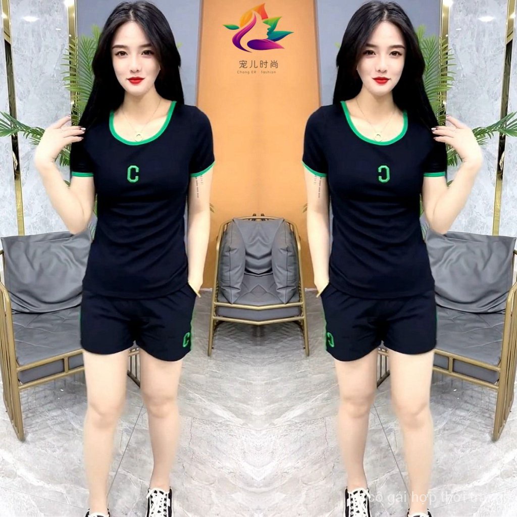 Bộ Đồ Thể Thao Áo Thun Tay Ngắn Phối Quần Short Thêu Hoa Thời Trang Mùa Hè 2023