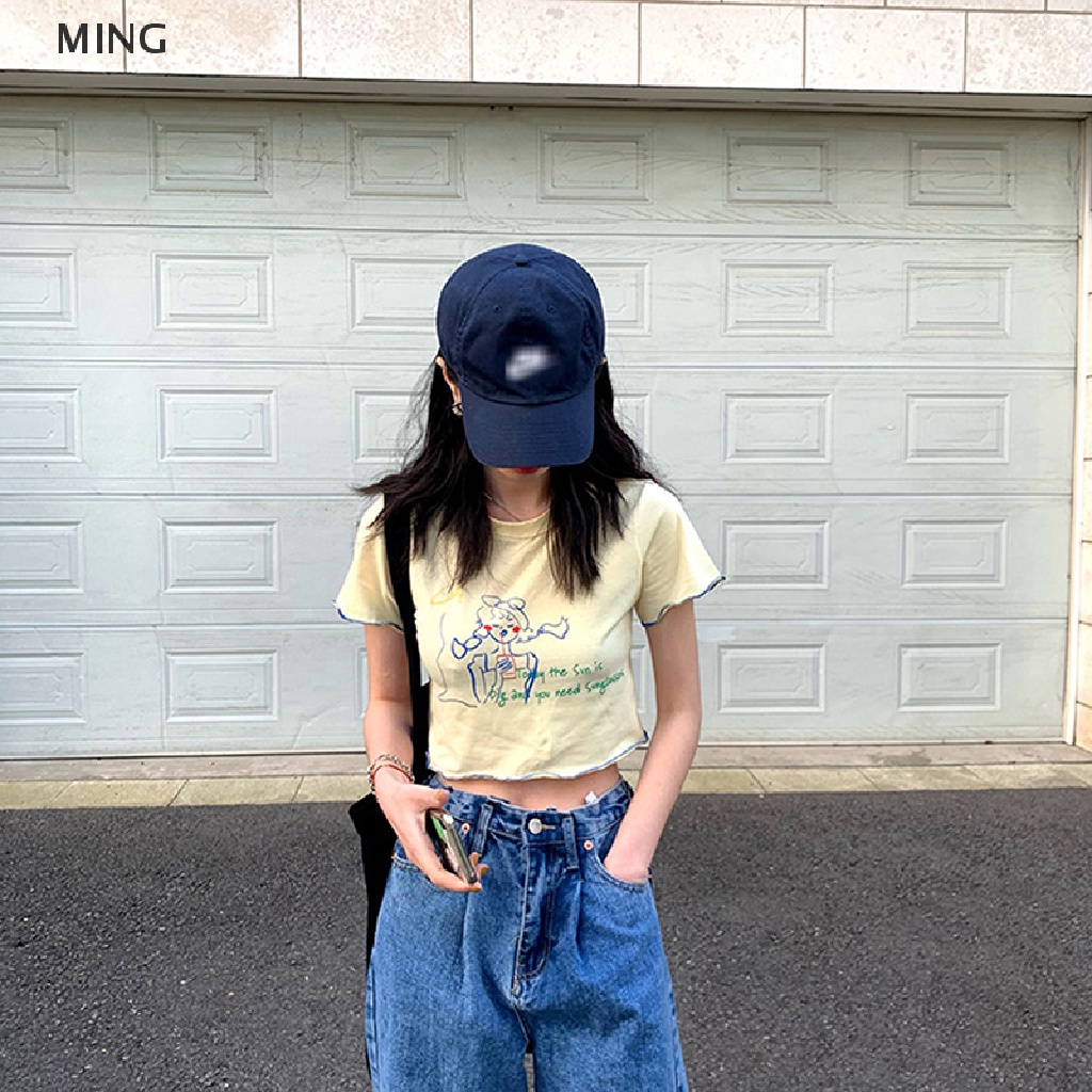 Áo Thun Croptop Tay Ngắn In Họa Tiết Dễ Thương Cho Nữ Y2K