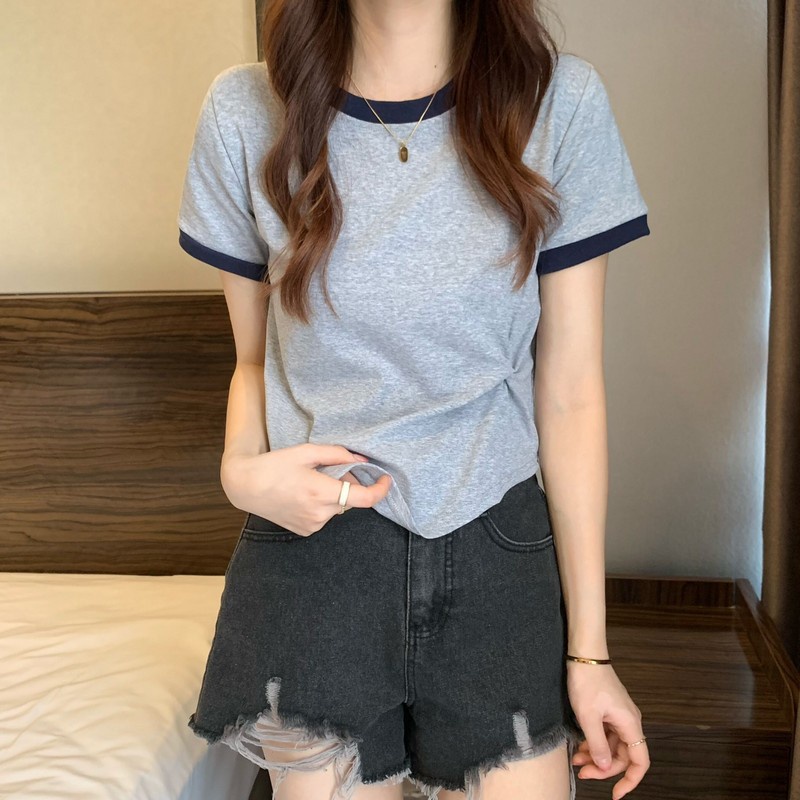 Áo thun croptop PEWARN tay ngắn phong cách Hàn Quốc thời trang mùa hè đơn giản cho nữ