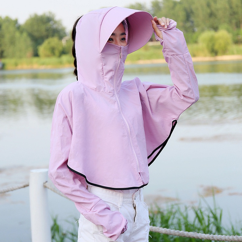 áo choàng chống nắng nữ Mũ Rộng Vành Che Nắng Chống Tia Cực Tím Thời Trang Đi Biển Mùa Hè Cho Nữ Quần áo chống nắng áo khoác hoodie mỏng nữ thoáng khí tạo cảm giác mát mẻ Chống tia cực tím