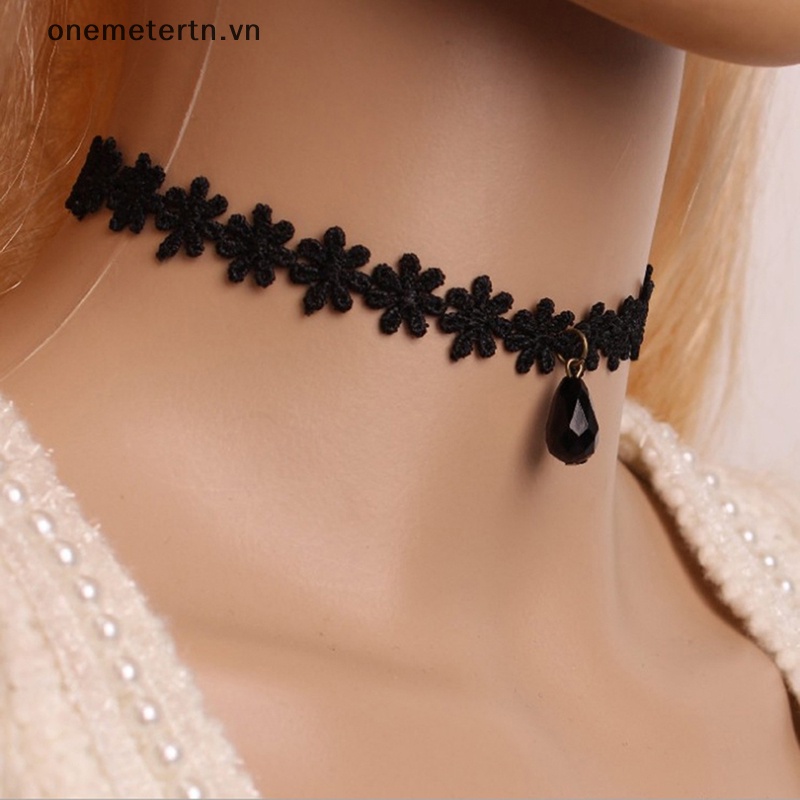 Vòng Cổ Choker Dây Nhung Phối Ren Phong Cách Gothic Thời Trang Cho Nữ