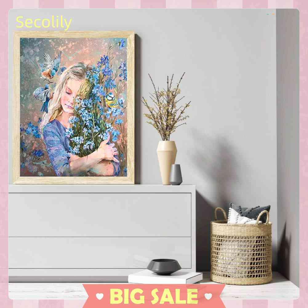 Tranh Sơn Dầu DIY Hình Cô Gái Và Hoa Dùng Để Trang Trí Nhà