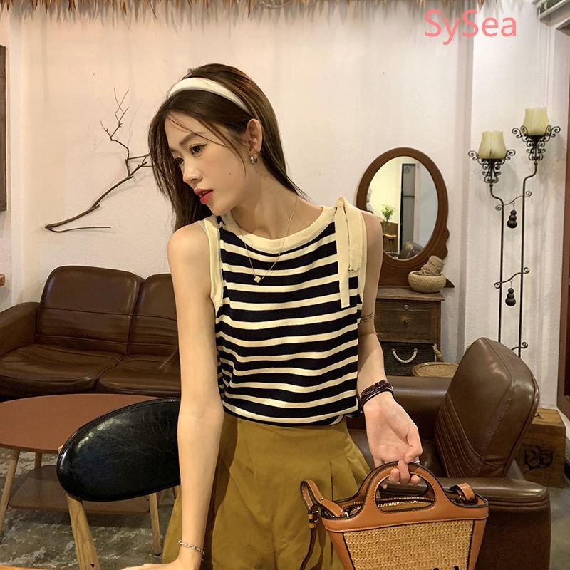 Áo Hai Dây Dệt Kim Họa Tiết Kẻ Sọc Thời Trang Mùa Hè Quyến Rũ Cho Nữ