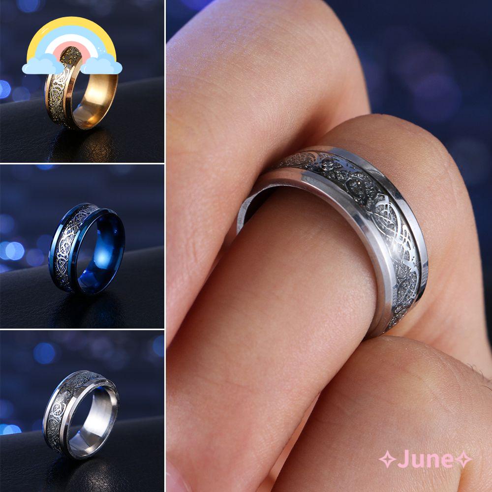JUNE Mirror Surface 8mm Men Vintage Jewelry Titanium Steel Ring