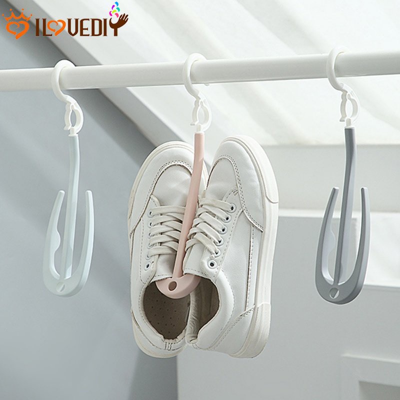 Giá Đỡ Móc Treo Giày / Khăn Choàng / Mũ Hai Ngăn Xoay Được Chống Gió Khô Nhanh Tiết Kiệm Không Gian