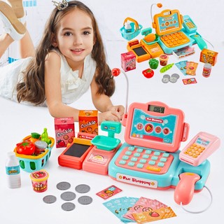Pretend play supermarket groceries shopping cash register playset microphone calculator educational toys for boys girls