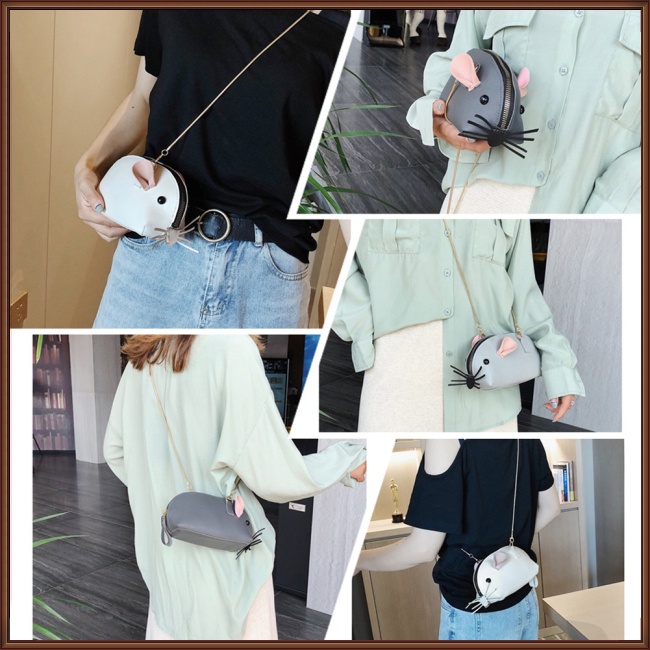 Túi Da PU Đeo Chéo Hình Động Vật Phối Dây Xích Thời Trang Cho Nữ