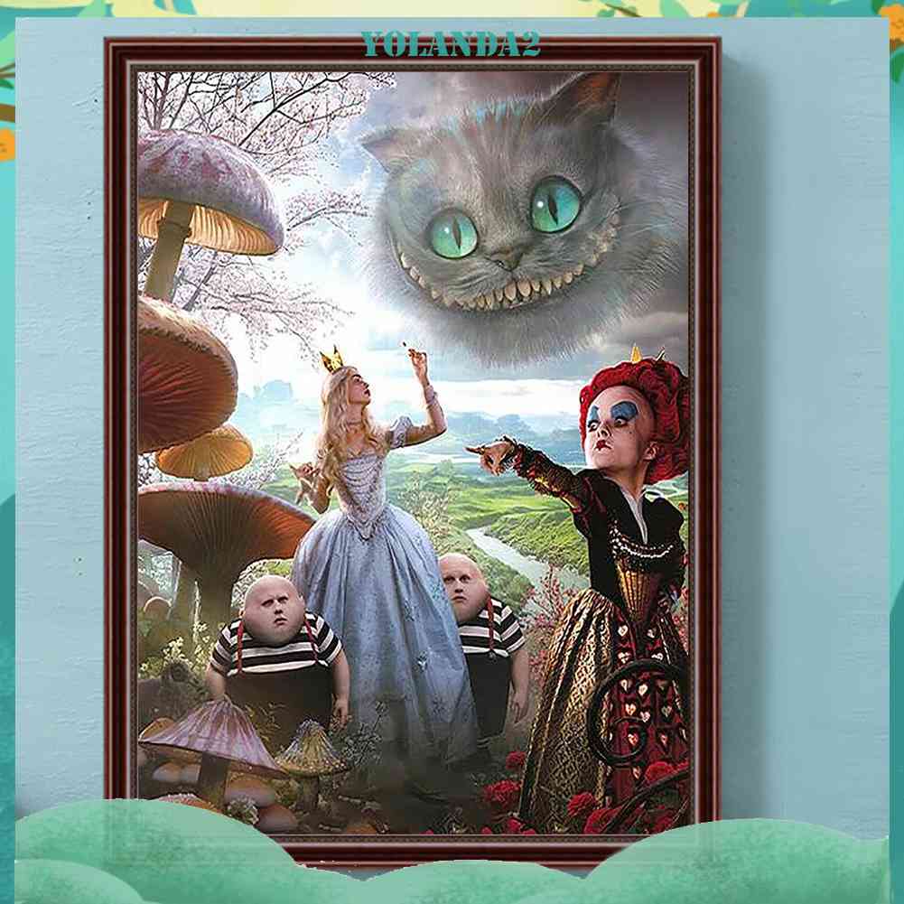 Bộ Tranh Đính Đá 5D Họa Tiết Alice in Wonderland Độc Đáo DIY Dùng Trang Trí Nhà Cửa