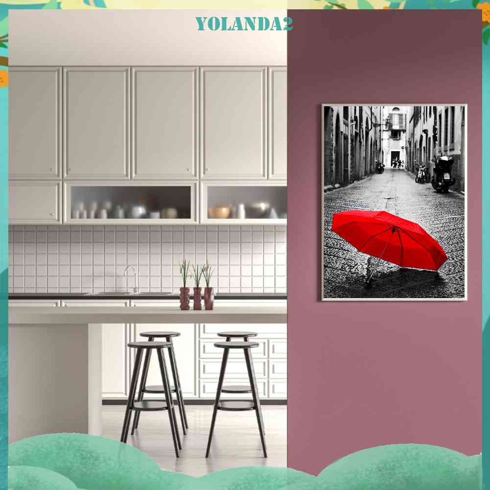 Bộ Tranh Đính Đá 5D Tự Làm Toàn Diện Hình Cây Dù Đỏ Đường Phố Trang Trí Nhà Cửa