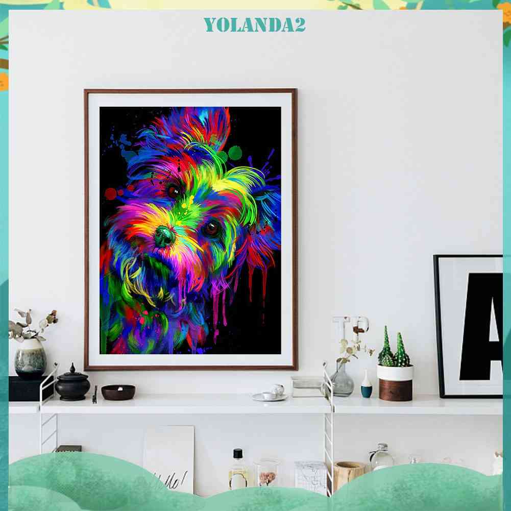 Bộ Tranh Đính Đá Treo Tường Trang Trí Toàn Diện Họa Tiết Chó Terrier Nhiều Màu