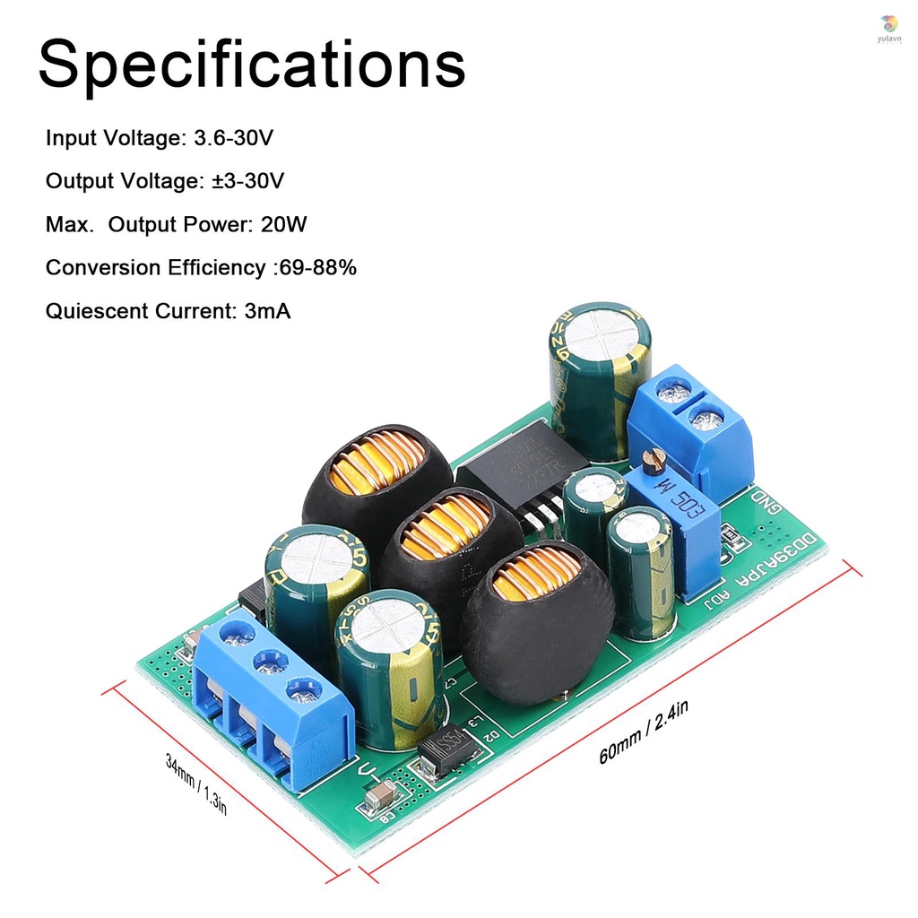 Mô Đun Tăng Áp DC-DC Từ 3.6-30V Sang ± 3-30V 20W Chuyên Dụng Cho Bộ Khuếch Đại Âm Thanh