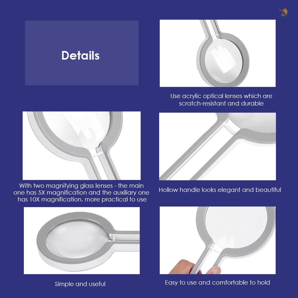 Kính Lúp Cầm Tay 10X &amp; 5X Chuyên Dụng Sửa Chữa Đọc Sách