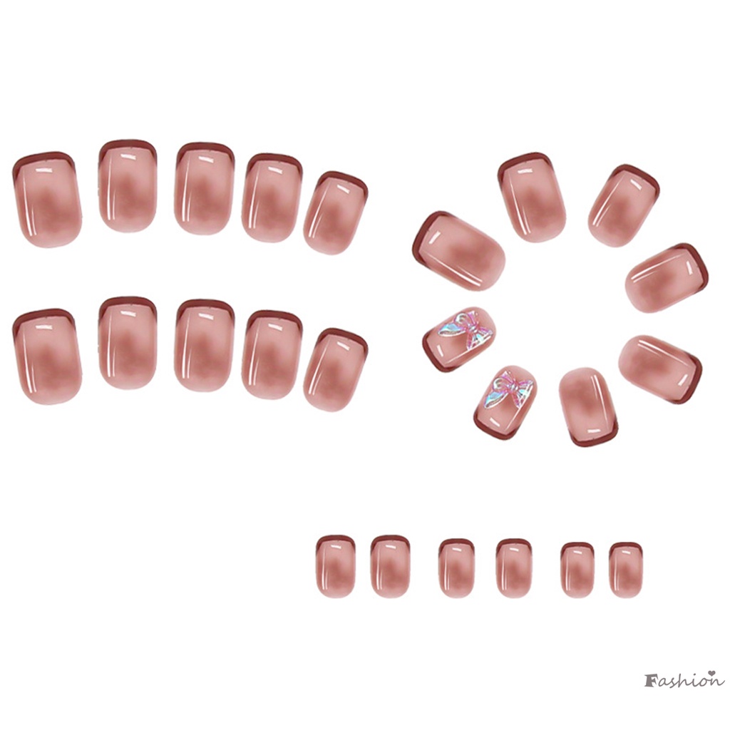 Bộ Móng Tay Giả Màu Hồng Đính Nơ Xinh Xắn