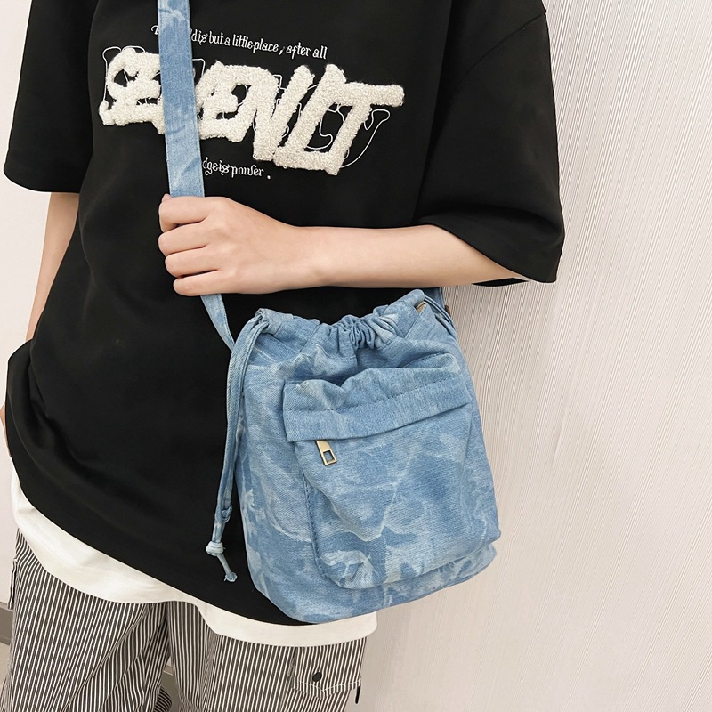 Túi Denim Đeo Chéo Dây Rút Đựng Điện Thoại Thời Trang Dành Cho Nữ