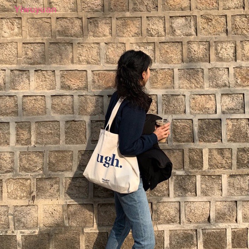 < Yiwuyuan > Túi Xách Đeo Vai Bằng Vải Canvas In Chữ Thời Trang Harajuku Sức Chứa Lớn Giá Rẻ Cho Nữ