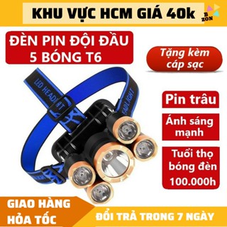 đèn pin đội đầu siêu sáng 5 bóng chiếu xa khoảng đèn pin siêu sáng có cổng sạc cob, đèn pin mini đa năng