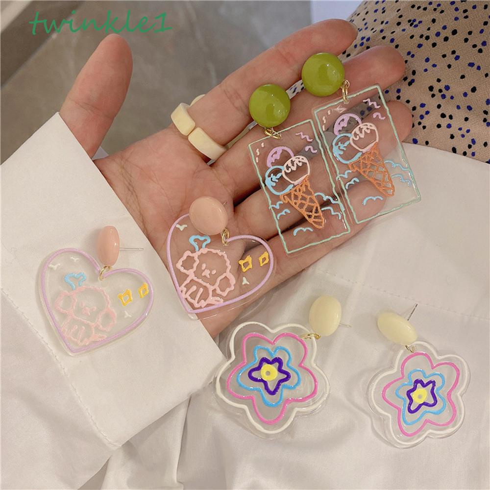 Bông Tai Acrylic Lấp Lánh Hình Trái Tim / Chú Chó Trong Suốt Dễ Thương Thời Trang