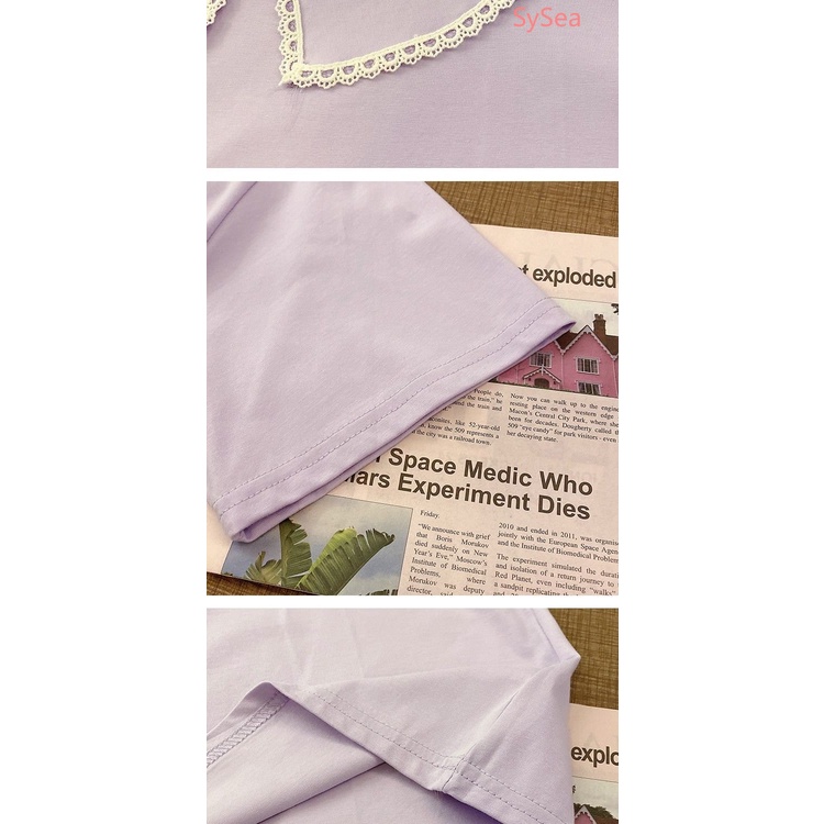 Áo Sơ Mi Ngắn Tay Dáng Rộng Phối Ren Phong Cách Hàn Quốc Dành Cho Nữ