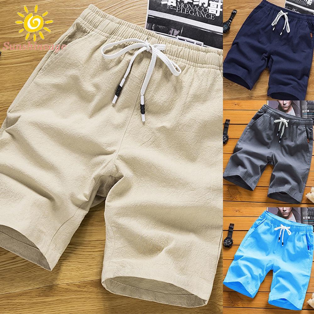 Quần Short Đi Biển Chất Liệu Cotton Lanh Mỏng Thoáng Khí Thời Trang Mùa Hè Cho Nam Giới